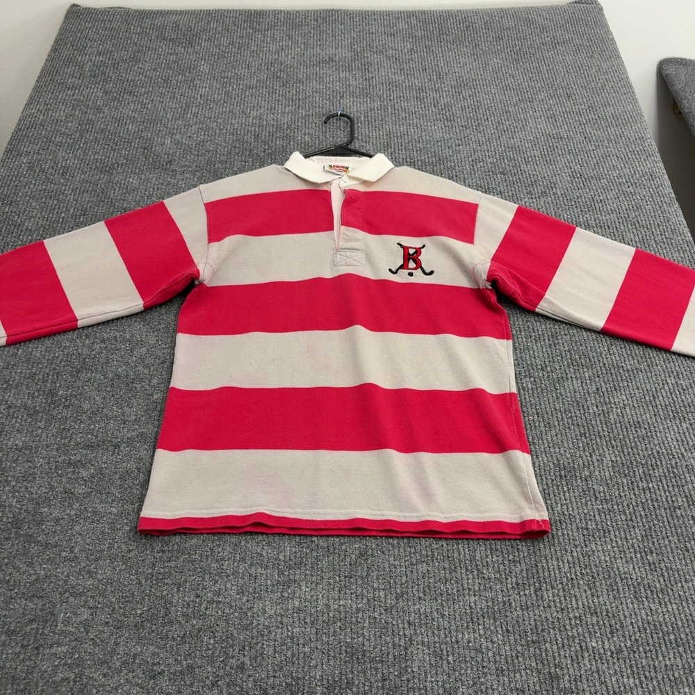 Vintage Barbarian Rugby Shirt Mens L Red White Cotton Striped Long Sleeve Sporty